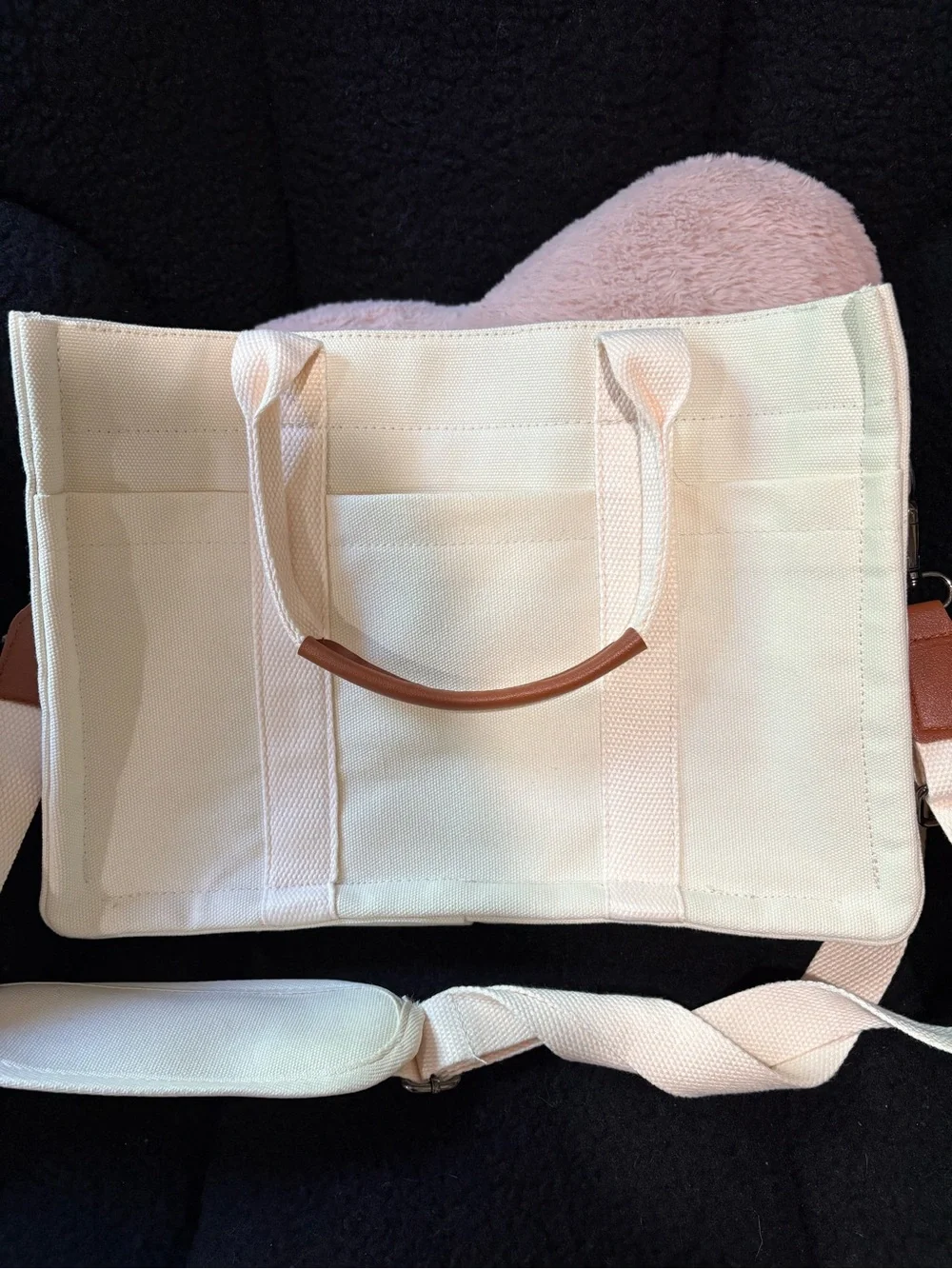 Cream Canvas Tote Bag with Adjustable Strap